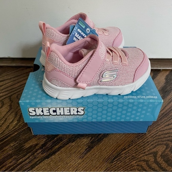 NWT Skechers Comfy Flex Moving On Velcro Sneakers Pink Shimmer Toddler Girls - Picture 4 of 5